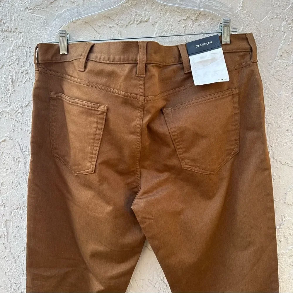 BANANA REPUBLIC Jeans Men 40/34 Traveler Slim Fit Tapered Stretch Brown‎